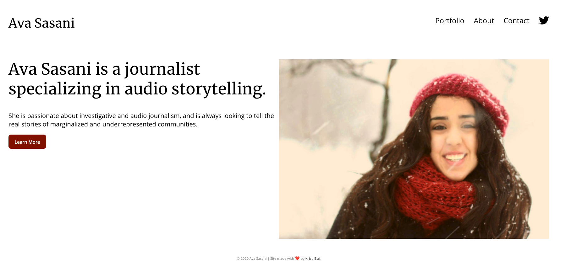 ava's portfolio main page